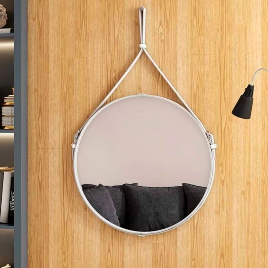 Зеркало навесное Continent Ритц D 650 на ремне из кожи белого цвета - фото 4