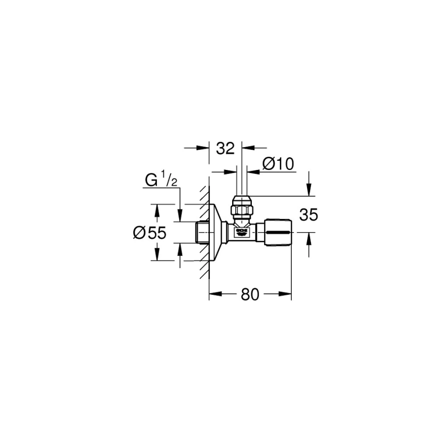 Вентиль угловой Grohe 22074KF0 1/2 x 3/8 для подключения смесителей, черный - схема