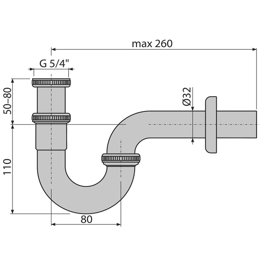 Сифон для биде металлический Alcaplast A45E - схема