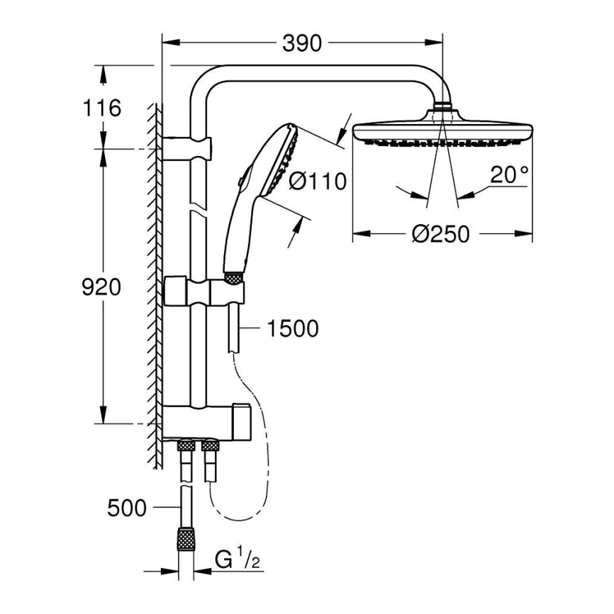 Душевая стойка Grohe Tempesta System 250 269792431 черная - схема