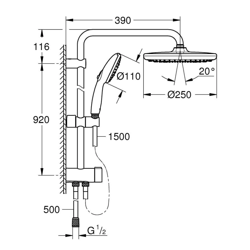 Душевая стойка Grohe Tempesta System 250 26675001 хром - схема