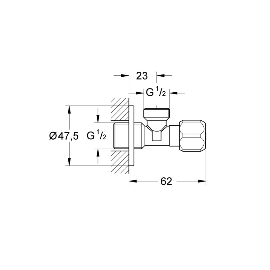 Вентиль угловой Grohe 22016000 1/2 x 1/2 для подключения смесителей - схема