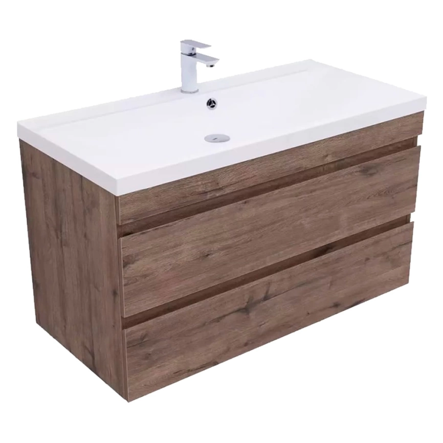 Тумба с раковиной подвесная Aquanet Нота New 100 дуб веллингтон табак - фото 1