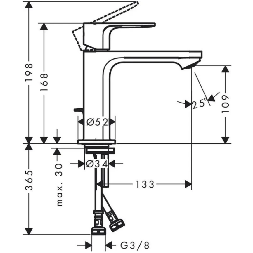 Смеситель для раковины Hansgrohe Rebris S 72517670, черный - схема