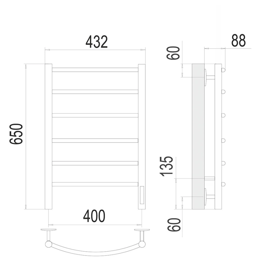 Электрический полотенцесушитель лесенка Terminus Классик 400x650 - схема