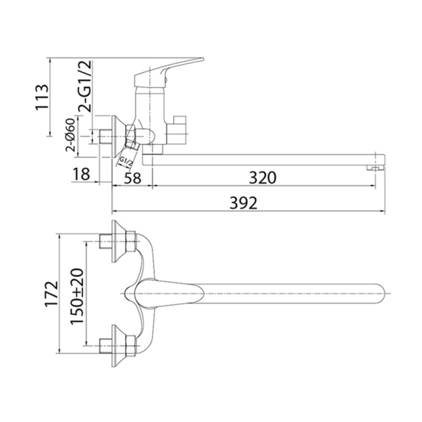 Смеситель для ванны Milardo Simp SIMSB02M10 с длинным изливом - схема