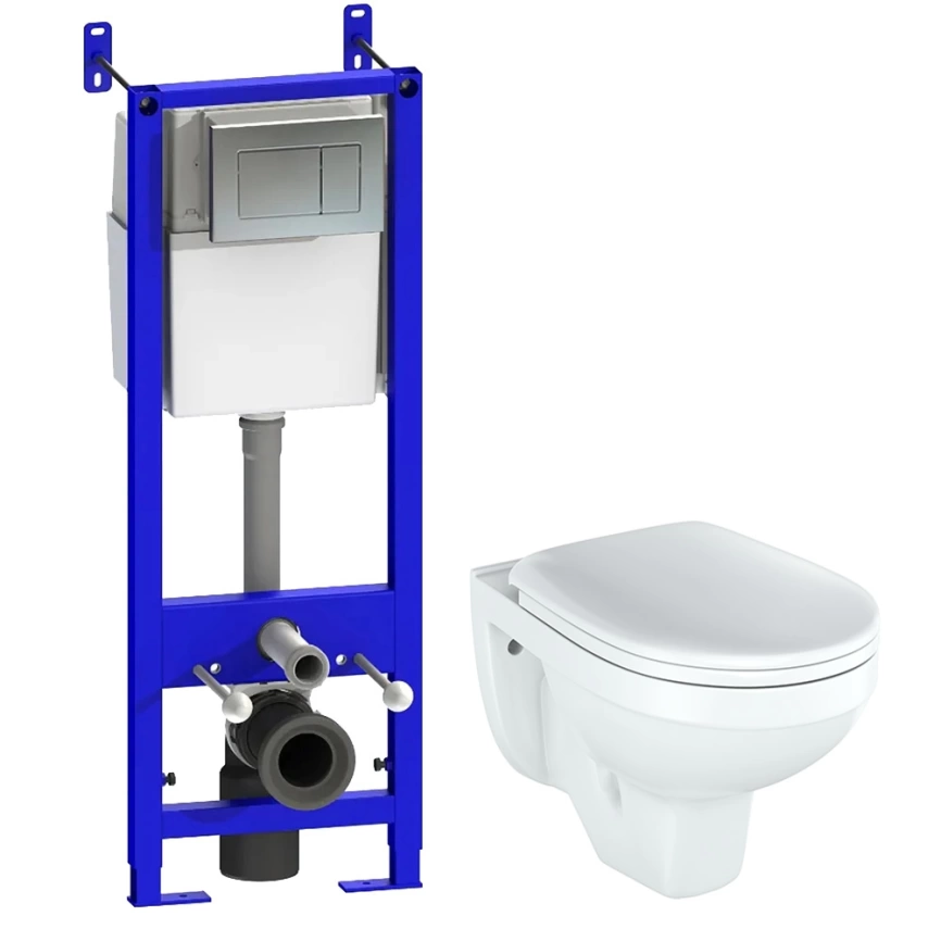 Комплект инсталляции Уклад с подвесным унитазом Rosa Рио и кнопкой хром