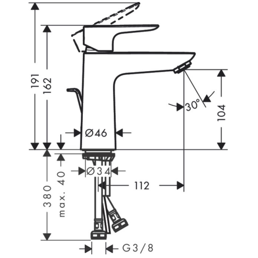 Смеситель для раковины Hansgrohe Talis E 71710990, золото - схема