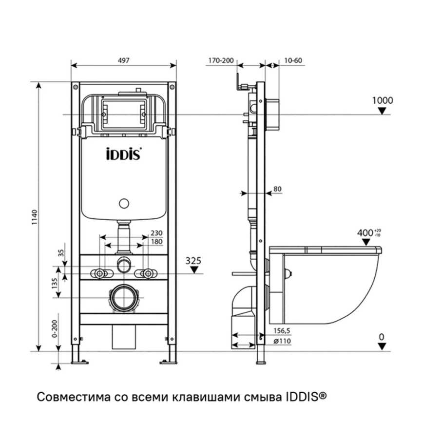 Инсталляция для подвесного унитаза Iddis Profix PRO0000i32, механическая - схема