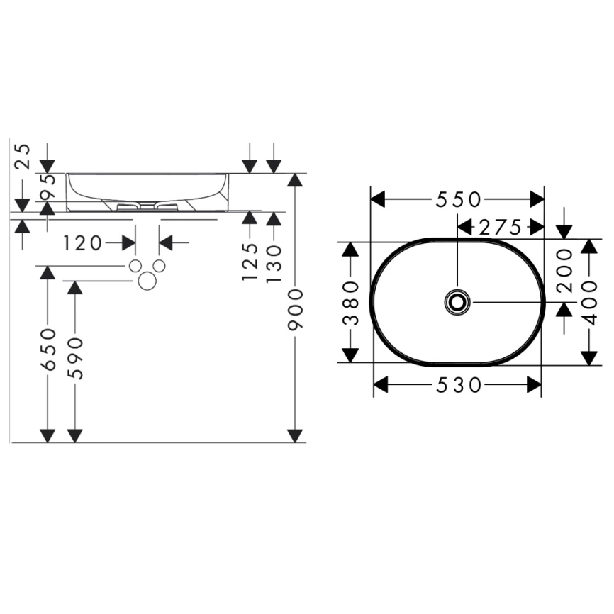 Раковина Hansgrohe Xuniva U 60166450 накладная, белая - схема