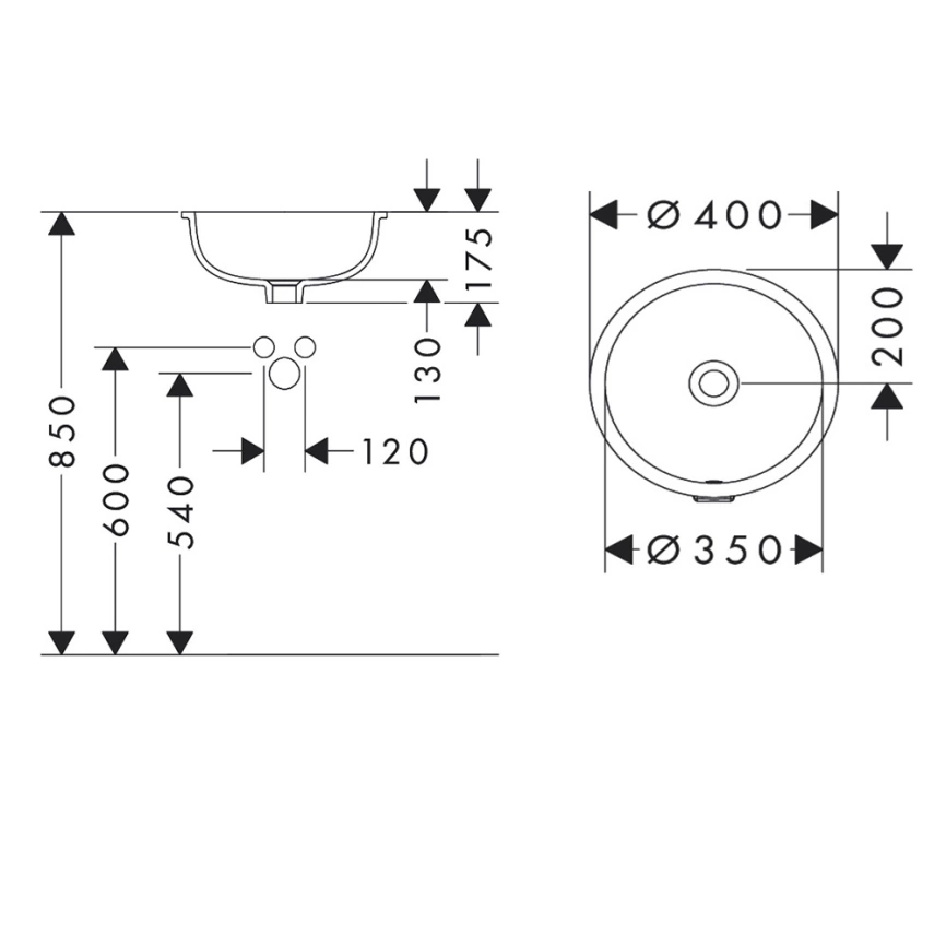 Раковина Hansgrohe Xuniva S 60151450 встраиваемая - схема