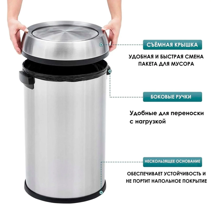 Урна для мусора Breez WB-2165 стальная с крышкой на 65 литров - фото 6