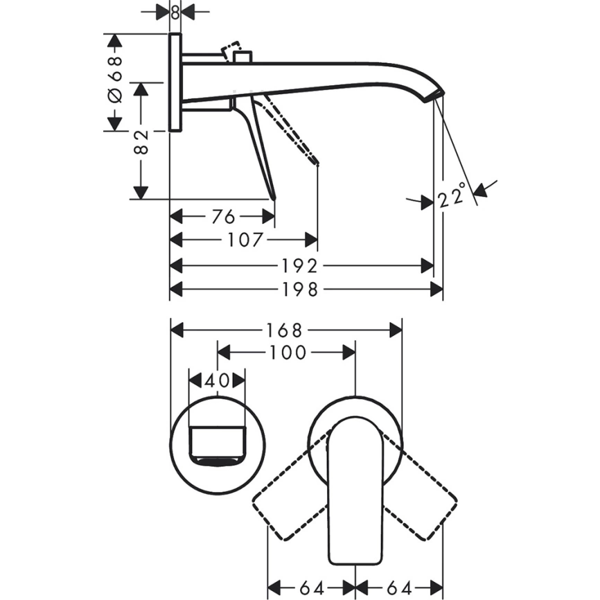 Смеситель для раковины Hansgrohe Vivenis 75050140 настенный, бронза - схема