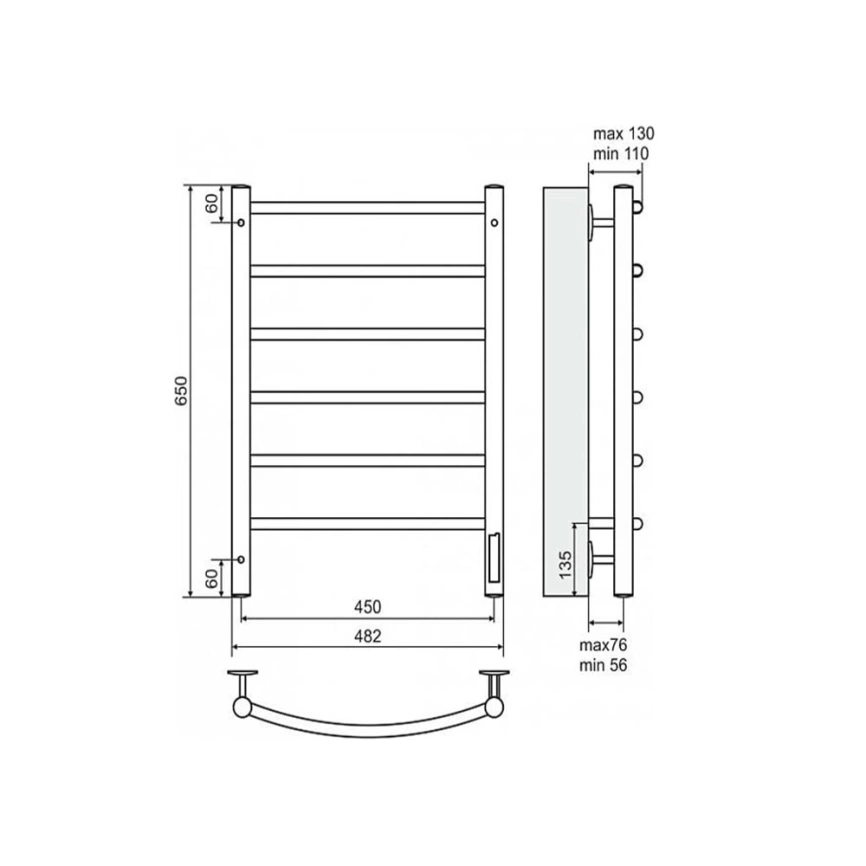 Полотенцесушитель электрический Beste Original П6 450x650, черный - схема