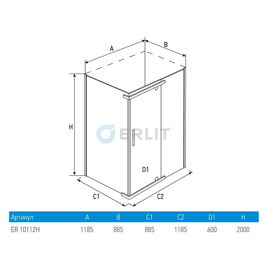 Душевой уголок 120x90 Erlit ER10112H-C4-RUS тонированное стекло - схема