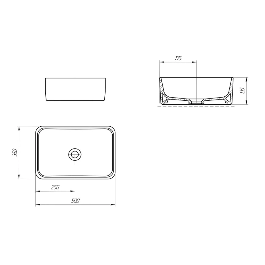 Раковина на столешницу Cersanit Crea 50 Rectangular - схема