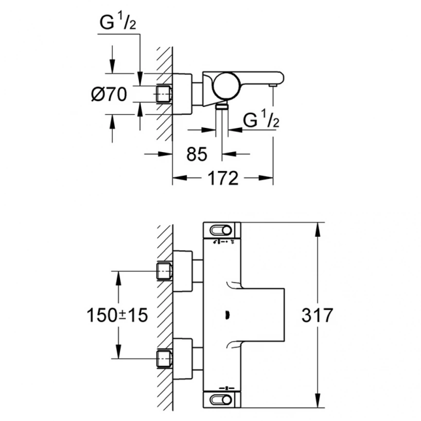 Смеситель для ванны с термостатом Grohe Grohtherm 2000, 34174001 - схема