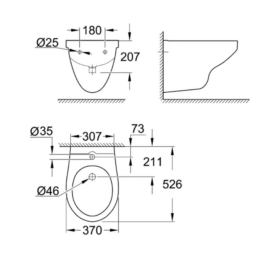 Биде подвесное Grohe Bau Ceramic 39433000 схема