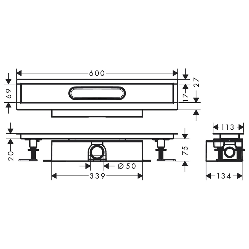 Сифон для душевого лотка Hansgrohe uBox Universal 56022180 - схема