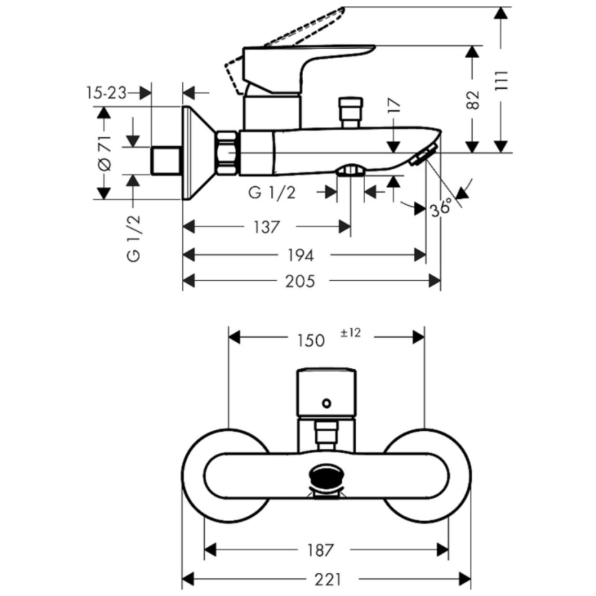Смеситель для ванны Hansgrohe Talis E 71740700, белый - схема