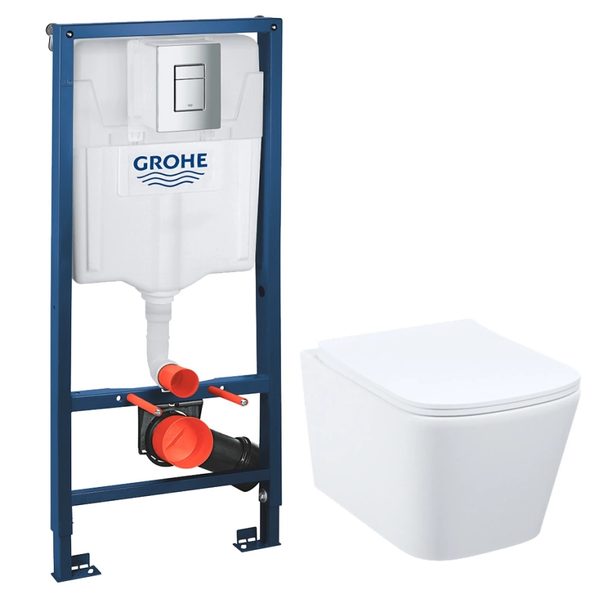 Комплект инсталляции Grohe Rapid SL 38772001 c кнопкой хром и подвесным унитазом Iddis Bild BILRDSEi25 с сиденьем