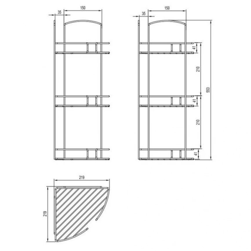 Полка для ванной трехъярусная угловая Milardo 111WC30M44 - схема