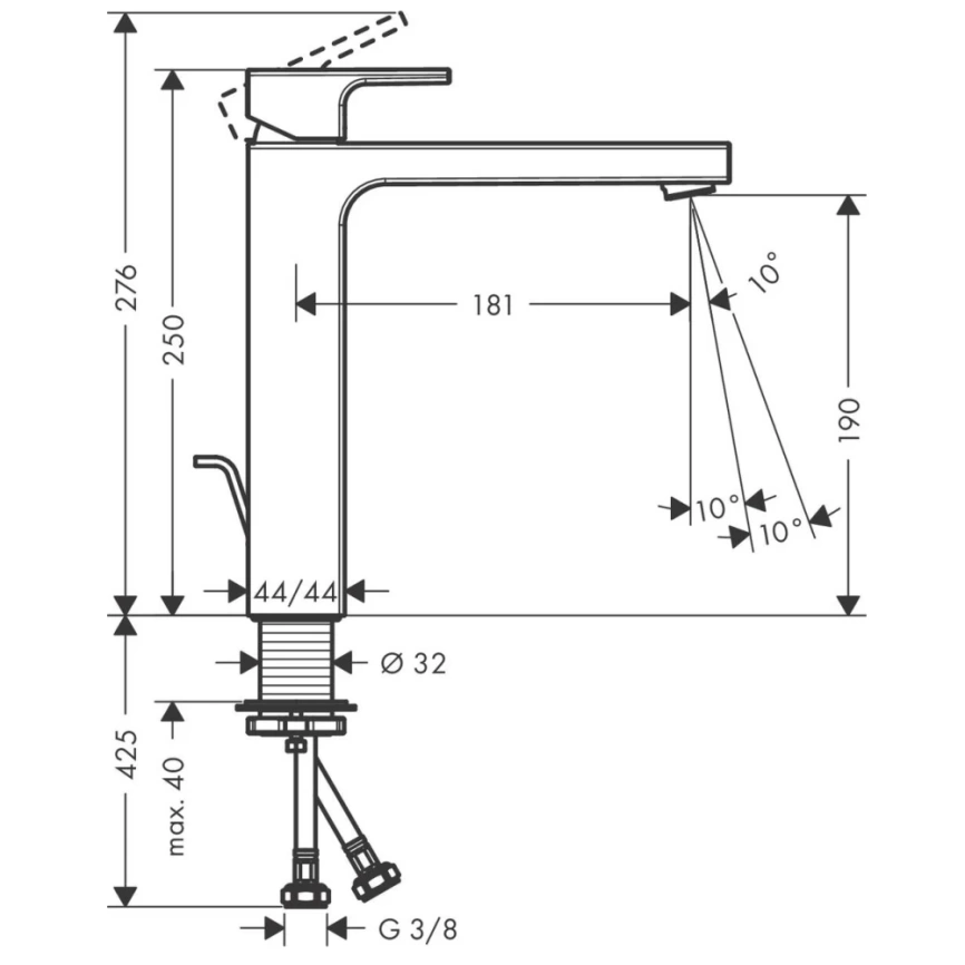 Смеситель для раковины Hansgrohe Vernis Shape 71562000, хром - схема