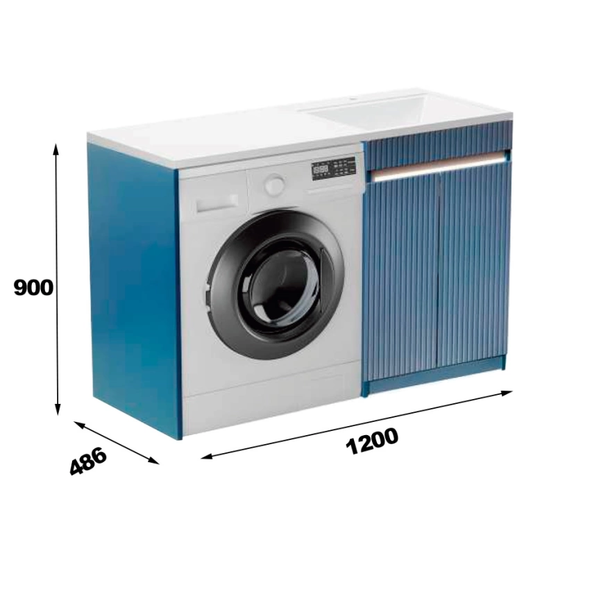 Тумба с раковиной напольная Волна 120Н правая, синяя - схема