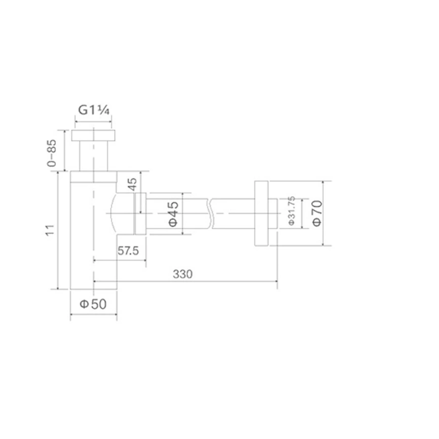 Сифон для раковины Baoleelai BLL-3010SS металлический черный - схема