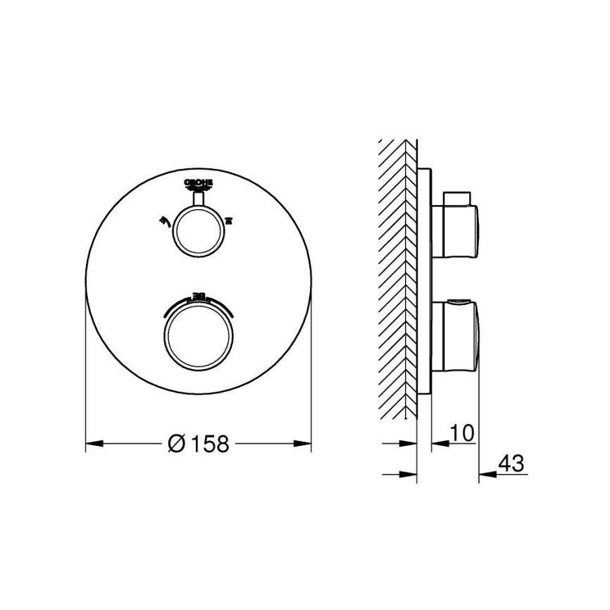 Внешняя часть смесителя для душа Grohe Grohtherm 1022082430 черный - схема