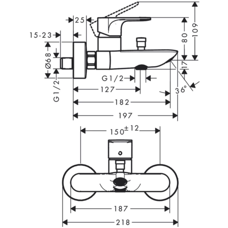 Смеситель для ванны Hansgrohe Rebris S 72440000, хром - схема