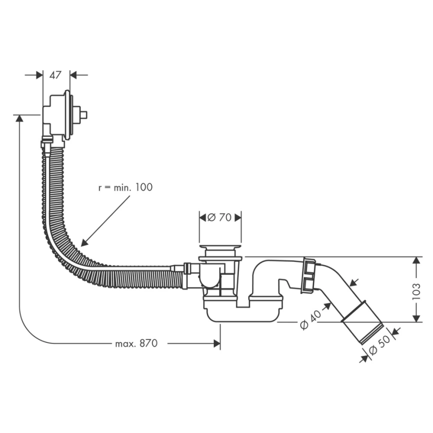 Слив перелив для ванн Hansgrohe Flexaplus 58141180 полуавтоматический - схема