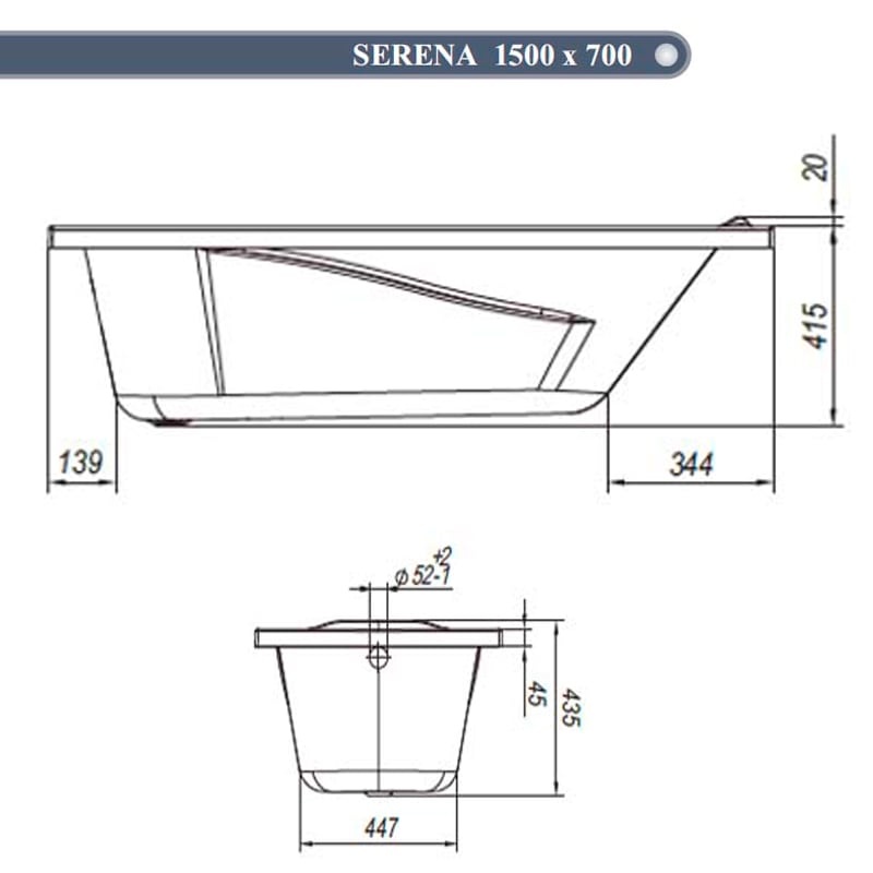 Ванна акриловая Ventospa Serena 150x70 с ножками - схема 2