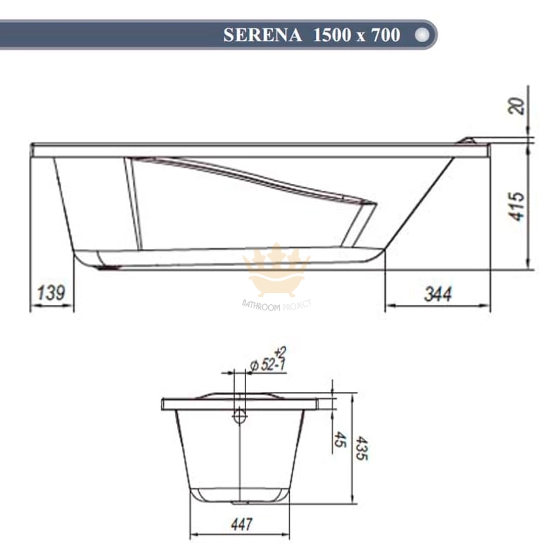 Ванна акриловая Ventospa Serena 150x70 с ножками - схема 2