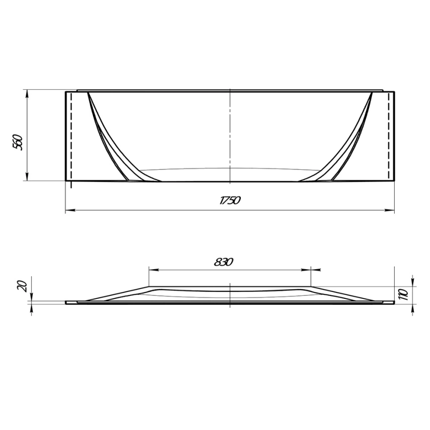 Экран под ванну фронтальный Marka One Pragmatika 173, белый - схема