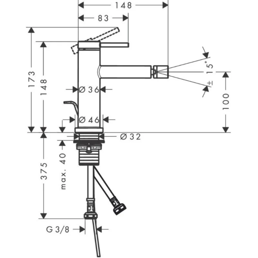 Смеситель для биде Hansgrohe Tecturis S 73201000, хром - схема