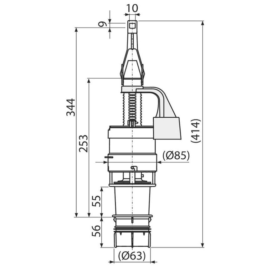 Водосливной механизм Alcaplast A06E для систем инсталляций - схема