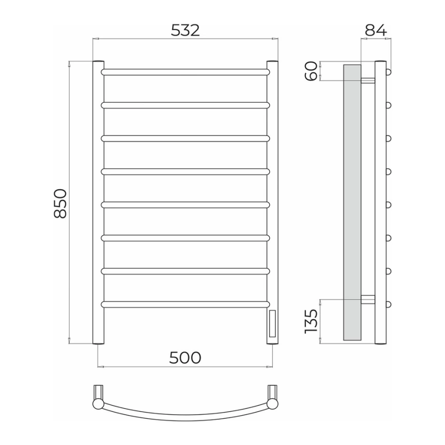 Полотенцесушитель электрический Beste Original П8 500x850, хром - схема