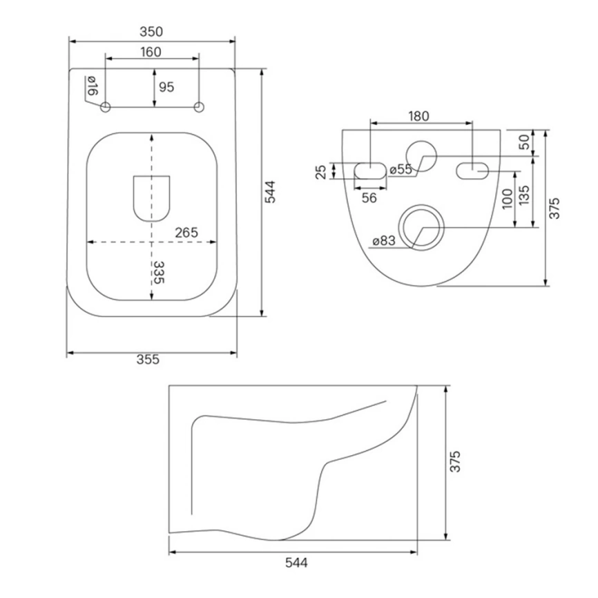 Комплект инсталляции Grohe Rapid SL 38772001 c кнопкой хром и подвесным унитазом Iddis Vibe VIBRDSEi25 с сиденьем - схема унитаза