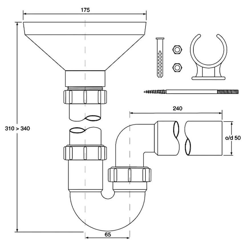 Сифон для кухонной мойки McAlpine HC7-FUN с разрывом потока струи - схема