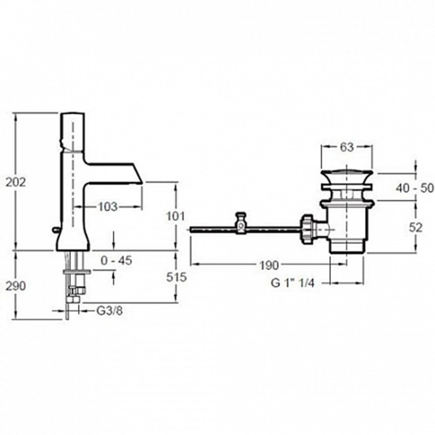 Смеситель для раковины Jacob Delafon Toobi E8959-CP, хром - схема