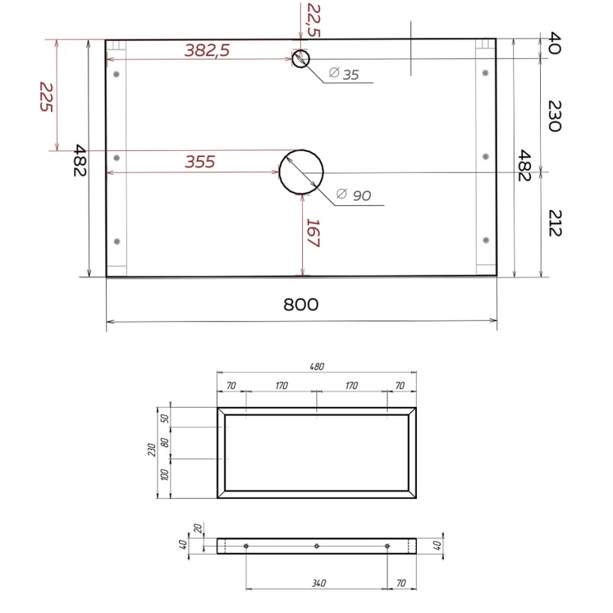 Тумба без раковины подвесная 1Marka Grunge Loft 80П, дуб вотан - схема 1