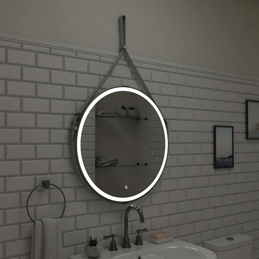 Зеркало навесное Continent Millenium White D650 c подсветкой на ремне из натуральной кожи - фото 8