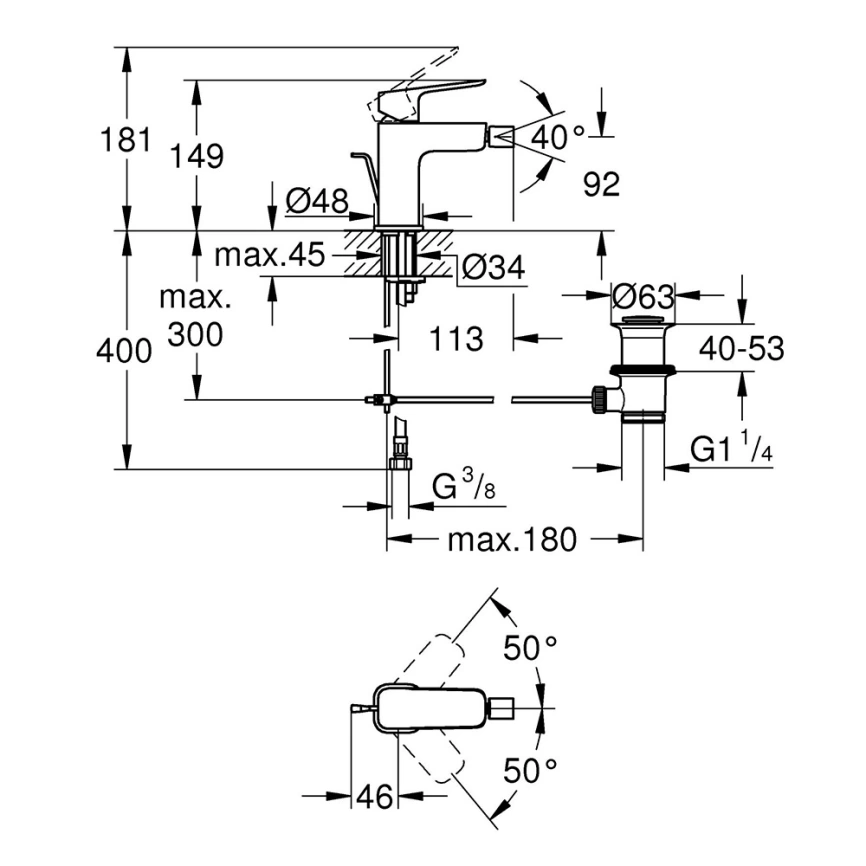 Смеситель для биде Grohe Cubeo 1018100000, хром - схема