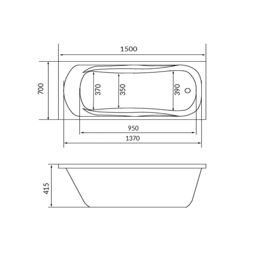 Ванна акриловая 1Marka Astra 150x70 с ножками - схема