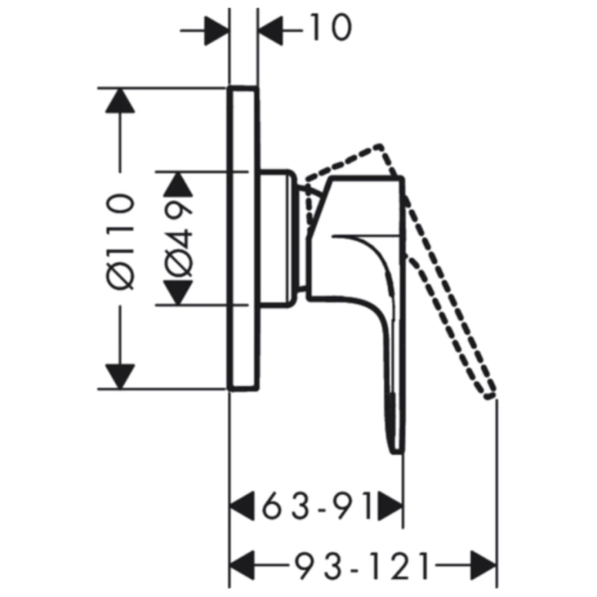 Смеситель для душа Hansgrohe Rebris S 72648670, черный - схема