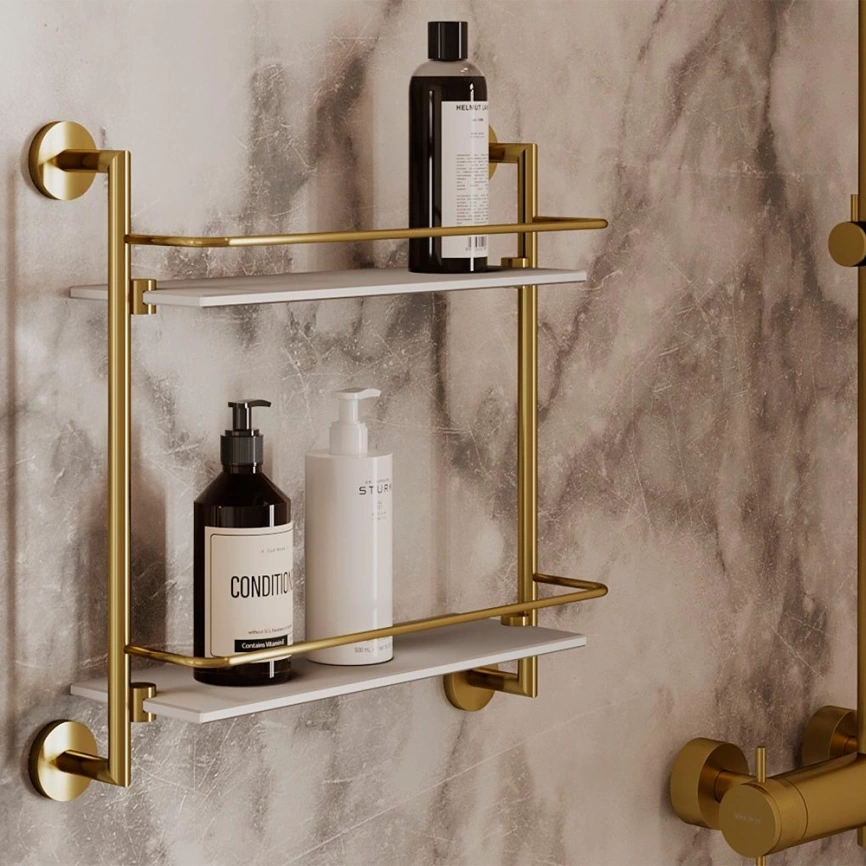 Полка в ванную стеклянная двойная Allen Brau Priority 6.31015-GB золото - фото 1