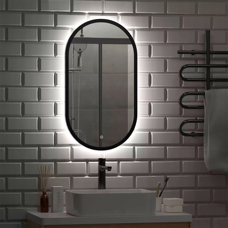 Зеркало навесное Continent Prime Black Led 450x800 c подсветкой - фото 3