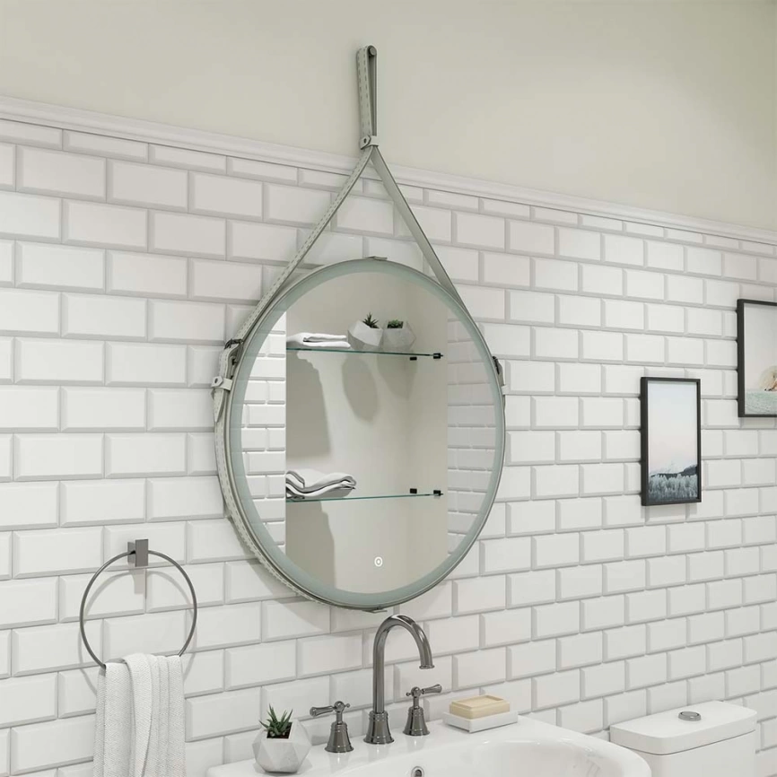 Зеркало навесное Continent Millenium White D650 c подсветкой на ремне из натуральной кожи - фото 9