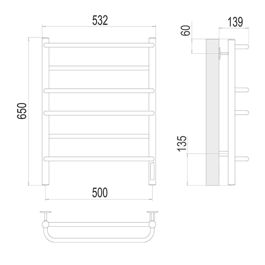 Полотенцесушитель электрический Terminus Евромикс П6 500x650 хром - схема